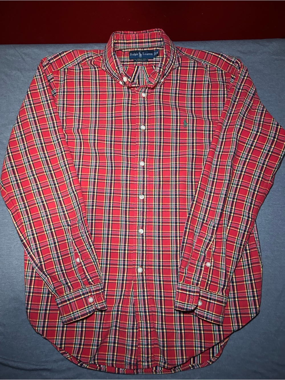 Ralph Lauren Red Plaid Button-Down Shirt with Logo